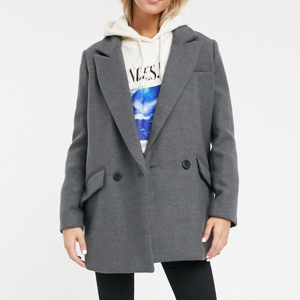 NWT Pull&Bear Grey Double Breasted Tailored Coat / Blazer Jacket - Size Small